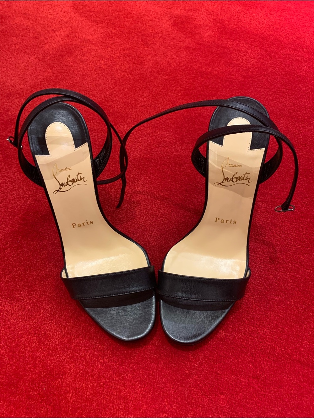 Christian Louboutin Black Leather Ankle-Strap Sandals